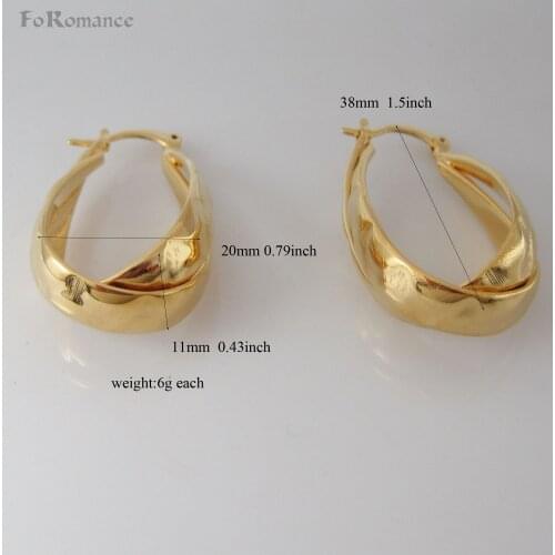 FoRomance /PLAIN SURFACE WITH CARVED PIT HIGH SHINNING WATER DROP SHAPE - YELLOW GOLD GP HOOP TALL 1.5" WIDTH 0.79" EARRING