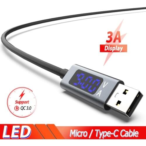 Fast Micro USB Type C Charge Cable Kabel LED Display USB C Cable for Samsung S10 S9 Note 10 plus Redmi Note 8 7 pro Phone Cable