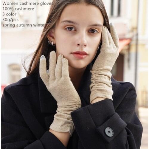 Naizaiga 100% cashmere Pile of cashmere gloves, long pleated solid color touch screen warm gloves SN600