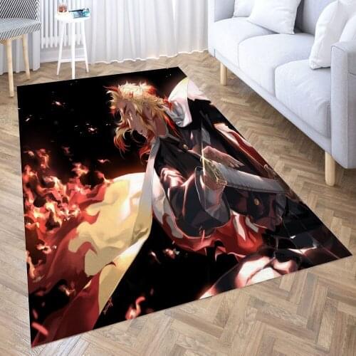 Kyojuro Rengoku Carpet for Living Room 3D Anime Cartoon Rug Gamer Teen Room Bedside Lounge Rug Kids Children Floor Mats