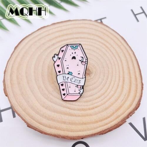 Creative Punk Pink Coffin Skeleton Enamel Pins Sun Crescent Dog Claw Alloy Brooch Badge Clothes Accessories Woman Jewelry Gift