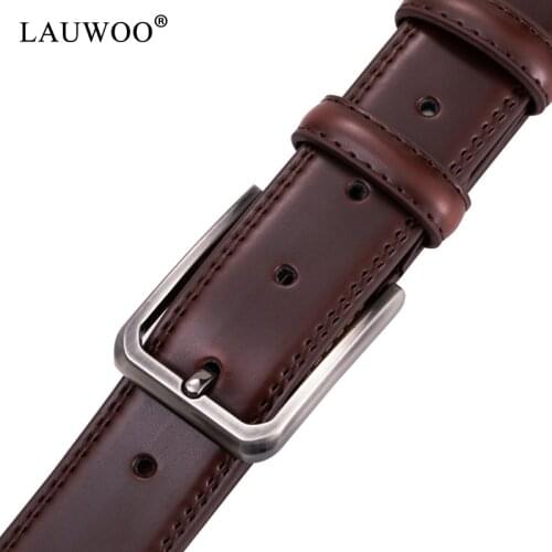 LAUWOO Pin Buckle Belt For Men Classic Leather Belt For Men Luxury Business Male Cowhide Leather Belts 3.3CM Dropshipping