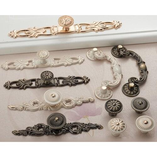 Metal single hole retro carved handle European bronze bookcase wardrobe door handle wine cabinet drawer door handle