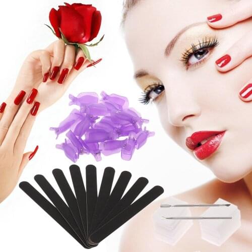 Nail Polish Remover Clips Set Triangle Cuticle Scraper Cuticle Pusher Nail Files Nail Remover Wipe Cotton Pads Manicure Tools
