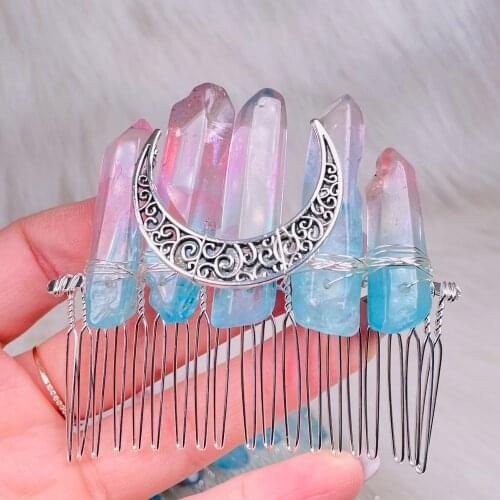 Natural Crystal Crown Hair Band Hair Comb Witchcraft Accessories Bridal Jewelry Party Decoration Gifts