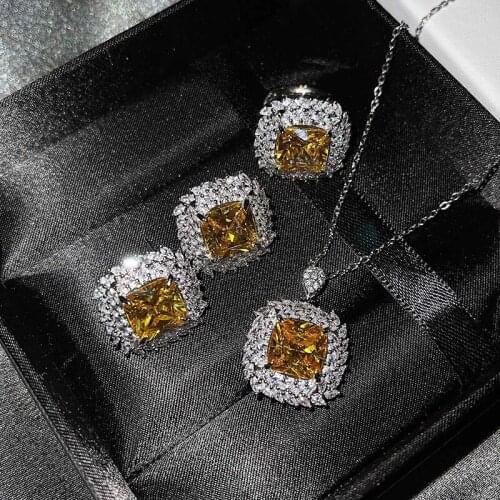 New style inlaid topaz opening adjustable ring earrings necklace pendant elegant romantic luxury ladies silver jewelry