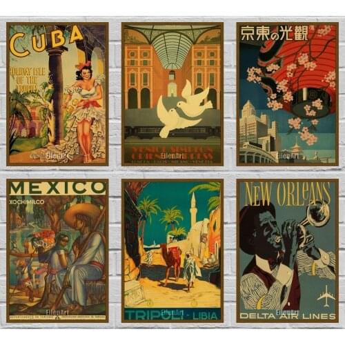 Retro Travel Poster and Prints Vintage Kraft Cities Collection Posters Decorative Wall Sticker Bar Art Painting 42X30cm