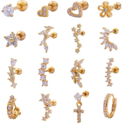 1Pcs CZ Ear Zircon Cartilage Earrings Ear Buckle for Women Simple Boho Classic Small Earrings Stud Thin Hoops Gift