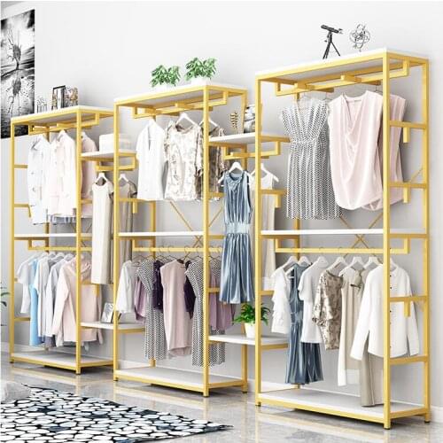 Clothing store display rack floor type mens and womens clothes shelf display shelf middle island clothes rack double layer clo