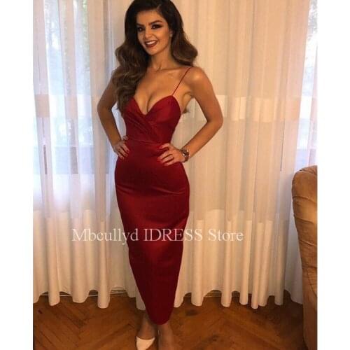 2019 Dark Red Prom Dresses Sexy Back Split Spaghetti Strap Ankle Length Ruffles Mermaid Evening Party Gowns For Women