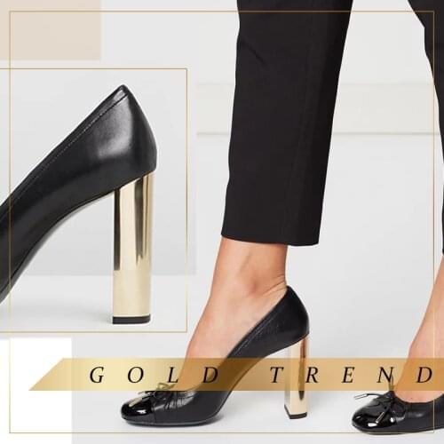 Block High Heels Black Gold Heel Kelebek Tie Pumps Matte Woman Career Women Shoes Cute Bow Vegan Leather Slip On Size 44 45 41