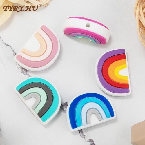 TYRY.HU 5pcs/Lot New Rainbow Silicone Beads Baby Soft Cartoon DIY Pacifier Chains Toy Accessories BPA Free
