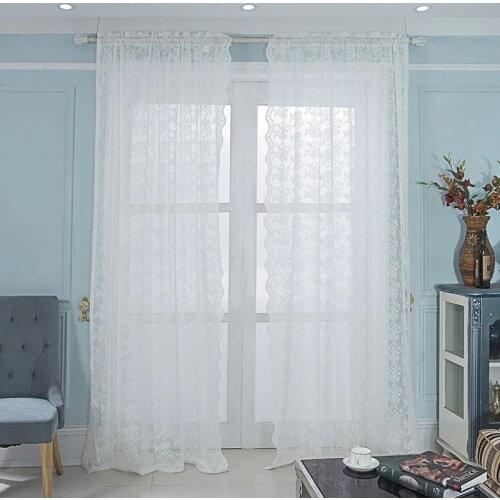 1PC Tulle Sheer Curtains White Jacquard Lace Pastoral Style Window Curtains Living Room Bedroom Home Decor