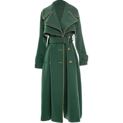 Dark green double-breasted windbreaker women mid-length 2021 autumn new ultra-long temperament British style