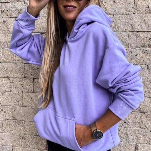Autumn Purple Hooded Women Sweatshirt Hoodies Casual Long Sleeve Ladies Sweatshirts Streetwear Pocket Female Pullovers