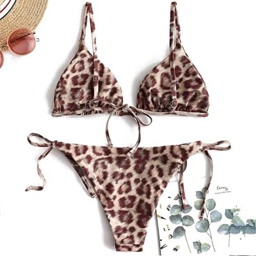 AA Women Animal Printed Bikinis Tie up Triangle Bra Push up Thong Beachwear Swimsuits Brazilian Bikini Swim Suit Biquinis