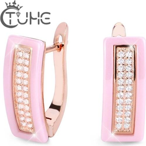 Fashion Ear Stud Ceramic Earrings For Women Rose Gold Stainless Steel With Cubic Zircon Charm U Shape Stud Earring Women Jewelry