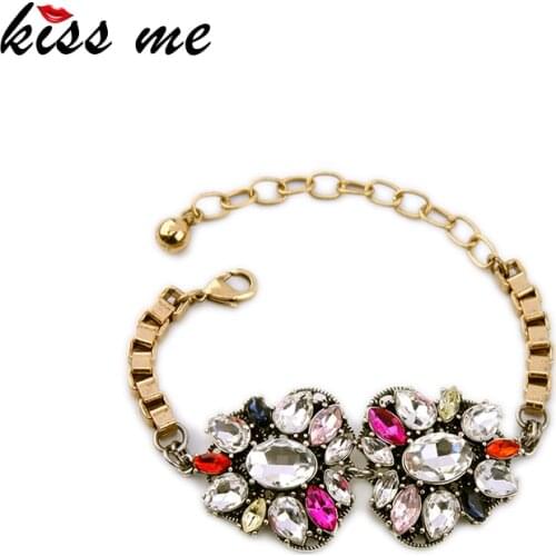 KISS ME Latest Colorful Crystal Bracelet Female Vintage Jewelry Accessories Antique Alloy Chain Bracelet