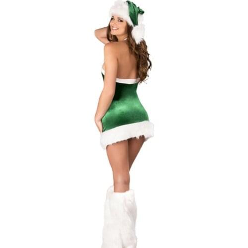 Women Santa Dress Costume with Hat and Leg Warmers and Belt Christmas womens suspender dress Santa Claus costume with foot