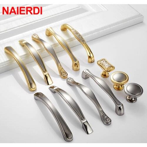 NAIERDI Zinc Alloy Gold Cabinet Handles for Furniture Drawer Knobs Cabinet Pulls Decorative Home Furniture Knobs Hardware