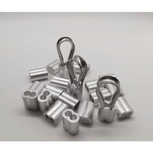 20pc Diameter 2mm M2 Sleeves Aluminium Oval Double Hole and thimble rope for Crimping Wire Rope