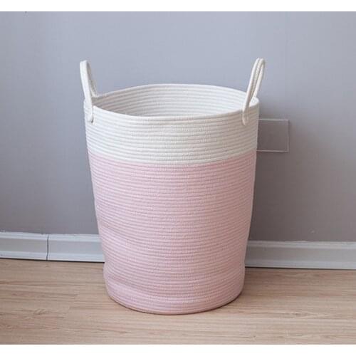 2x Nordic Style Cotton Storage Laundry Basket Baby Kids Room Decor Basket with Handle Pink