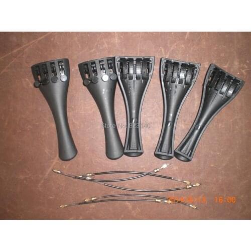 5 PCs Carbon Fiber Violin Tail piece with fine tuner & 5 pcs violin tail guts