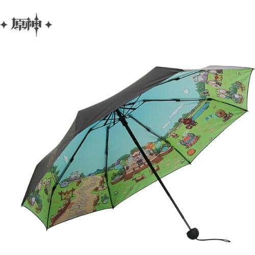 Anime Genshin Impact Slime Paradise Dual-use Umbrella Portable Folding Sun Rain Umbrella Student Stationery Folder Towel