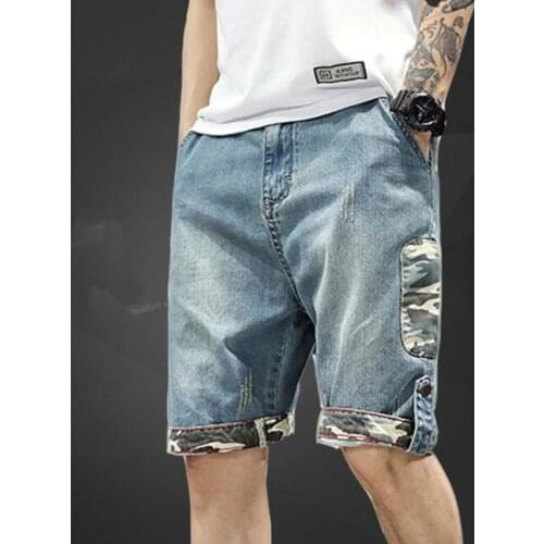 Big Size Summer New Men Patch Denim Shorts Fashion Casual Stretch Slim Blue Short Jeans Male