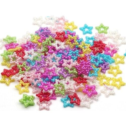 100pcs/pack Mixed Color 12mm Star Flatback Hollow Imitation Pearl Beads Clothes Crafts DIY Garment Beads For Jewelry Making