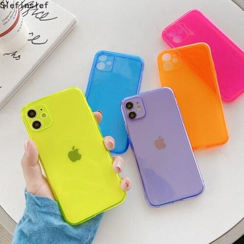Camera Protective Phone Case For iPhone 12 11Pro Max XR XS Max 7 8 Plus X 11 Soft TPU Colorful Fluorescent Clear Anti-fall Cases