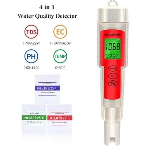 New 4 in 1 Digital PH Meter PH/TDS/EC/Temperature Meter Water Quality Monitor Tester for Pools Drinking Water Aquarium 30%off