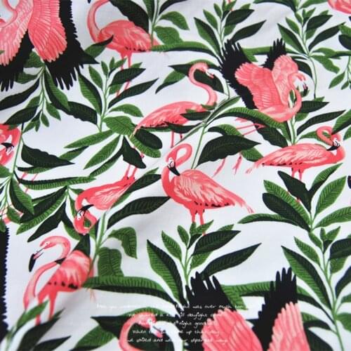 LEO&LIN White Flamingo Cotton Elasticity Fabric Dress Shirt Lining Cloth DIY Sewing Tissu