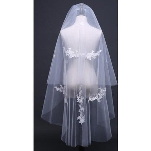 Appliques Wedding Veil Tulle Cover Face Bridal Veil 2T Bridal Veil 3D Flowers Short Bridal Party Veils With Comb