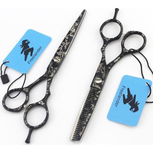 Freelander Hair Cutting Shears 6 inch Black Pattern White Flower Professional Hair Scissors Japanese 440c Barber Hair Scissors
