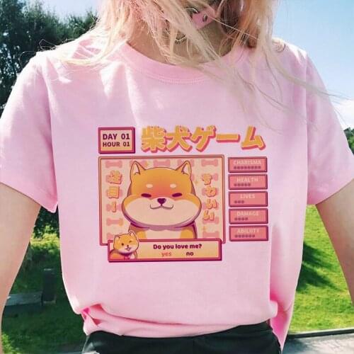 Yellow Fortune Dog Graphic Print T-shirt Women Harajuku Aesthetic Kawaii Tshirt Tee Fashion Pink Top Korean Style Female T Shirt