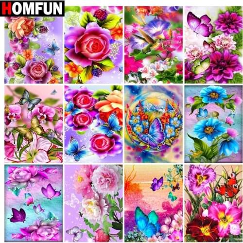 HOMFUN Diamond Painting Full Square/Round Drill 5D DIY "Butterfly flower" Daimond Embroidery Rhinestone Cross Stitch Decor