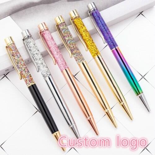 Creative Metal Pen Gold Foil Into Oil And Water Bead Pen Ballpoint Pen Custom LOGO Birthday wedding Gift Pens For Writing