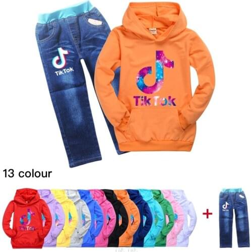 Toddler Kid Baby Boys Girls Unisex Tik Tok Notation Hooded Coat + Jeans 2PCS Set Childrens Clothes Outfit Teenager 2-16Year