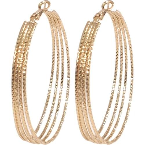 MANILAI Trendy 4 Layers Metal Big Hoop Earrings For Women Fashion Jewelry Alloy Shining Statement Earrings 2020 6cm / 4cm