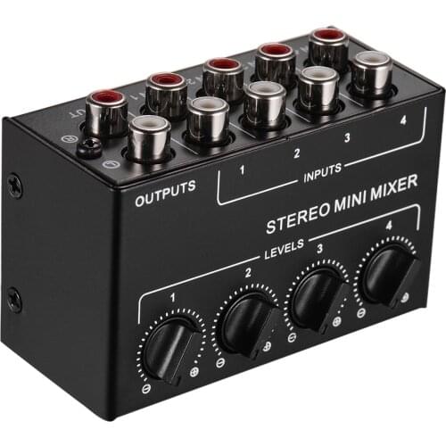 Mini Stereo Audio Mixer with 4-Channel RCA Inputs Separate Volume Controls Full Metal Shell