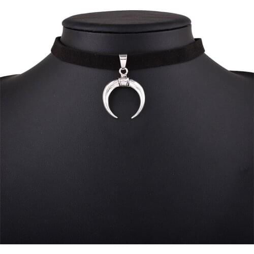 Fashion Black Velvet Ribbon Choker Necklace Gothic Handmade With Moon Pendant Gothic Emo For Girls Collares Mujer