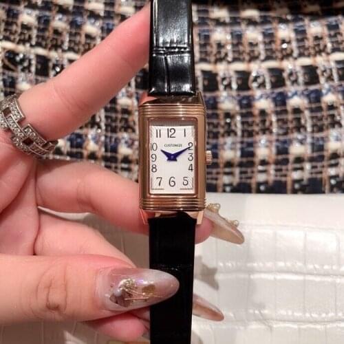 Fashion Women Quartz Wristwatch R Reverso One Duetto Watch Rectangle Genuine Leather Double Face Flip Clock Lady AAA+ Quality