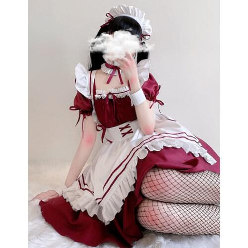 Maid Outfit Lolita Clothes Women Pink Black Red Blue Cute Dress Short Sleeve Kawaii Clothes Japanese Style Female Fairy Party