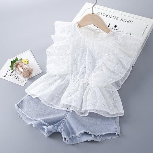 2-7 Years High Quality Summer Girl Clothing Set 2021 New Fashion Casual Solid Shirt + Denim Pants Kid Children Girls Clothing