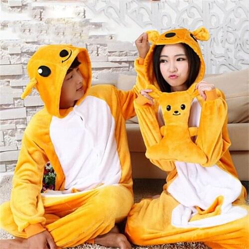 Animal Cartoon Onesie Pajama Women Adult Kangaroo Cosplay Costume Winter Warm Flannel Home Wear Unisex Party Funny Sleepwear