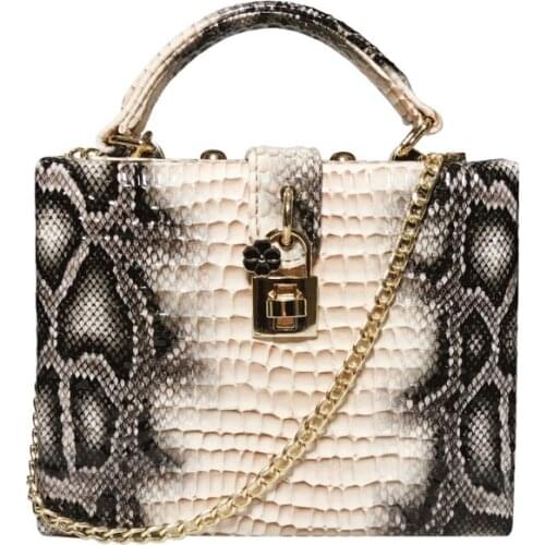 Snake Print Box Handbag Women Serpentine Lock Small Square PU Evening Clutch Shoulder Bags Ladies Dinner Party Purse Personality