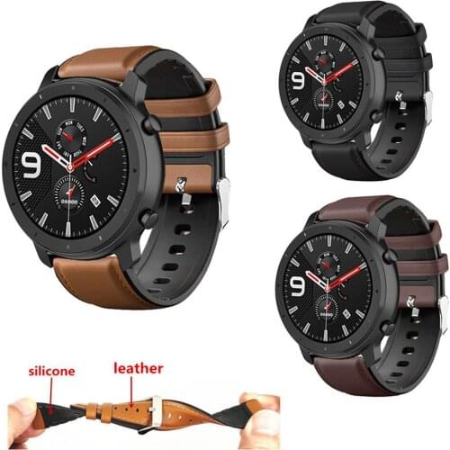 NWE Leather + Silicone Watchband For Amazfit GTR 47mm 42mm /AMAZFIT Pace Stratos 2 2s 3 Strap Smart Watch Band Bracelet Correa