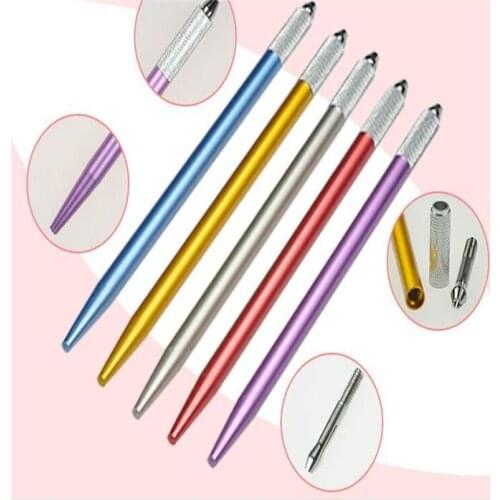 100 Pcs Manual permanent makeup Tattoo microblading Pen with 50 Pins Tattoo Blades By Free Shipping