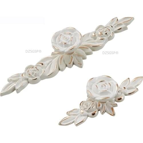 Flower Drawer Cabinet Knobs European Fashion Wardrobe Dresser Pulls Ivory White Black Cupboard Kitchen Hardwares Zinc Alloy